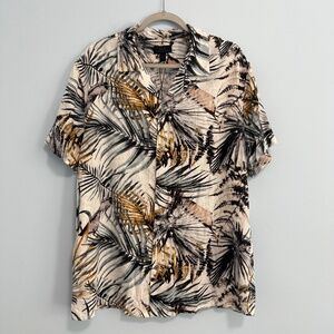 Magaschoni Men’s Short Sleeve Linen Bland Palm Print Shirt Size XL